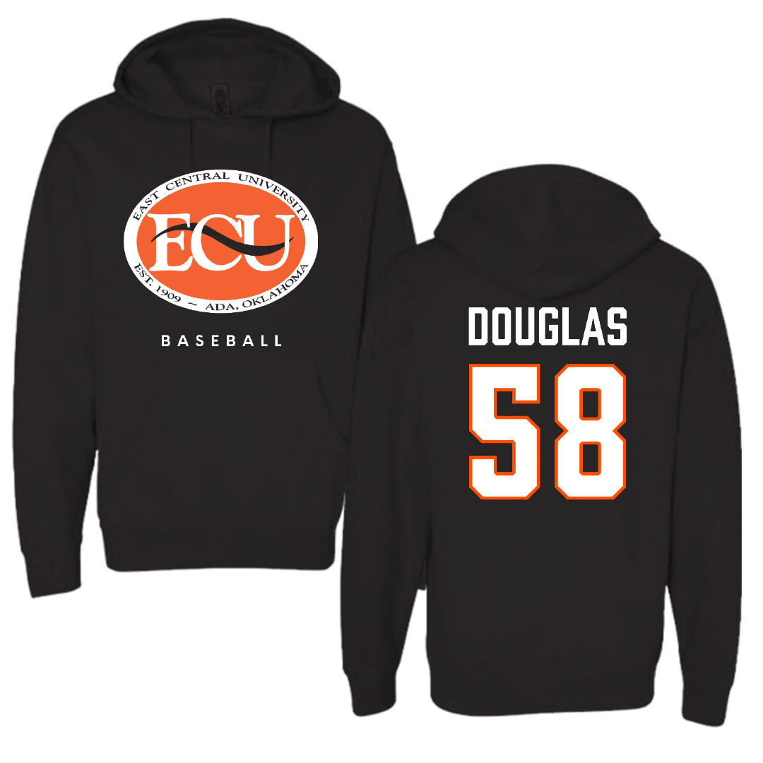 East Central University Baseball Black Hoodie - #58 Ethan Douglas
