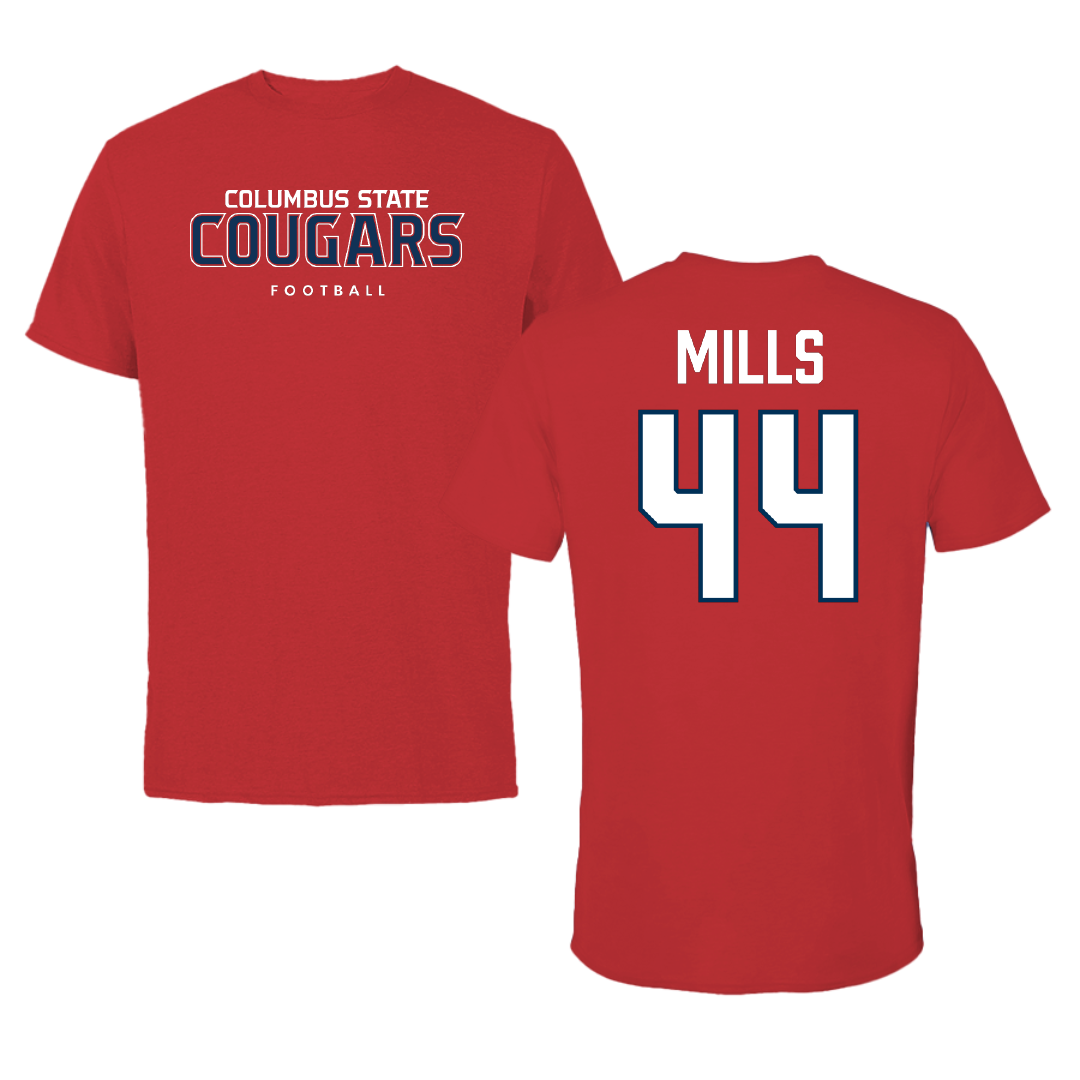 Columbus State University Football Red Tee - #44 Dominique Mills