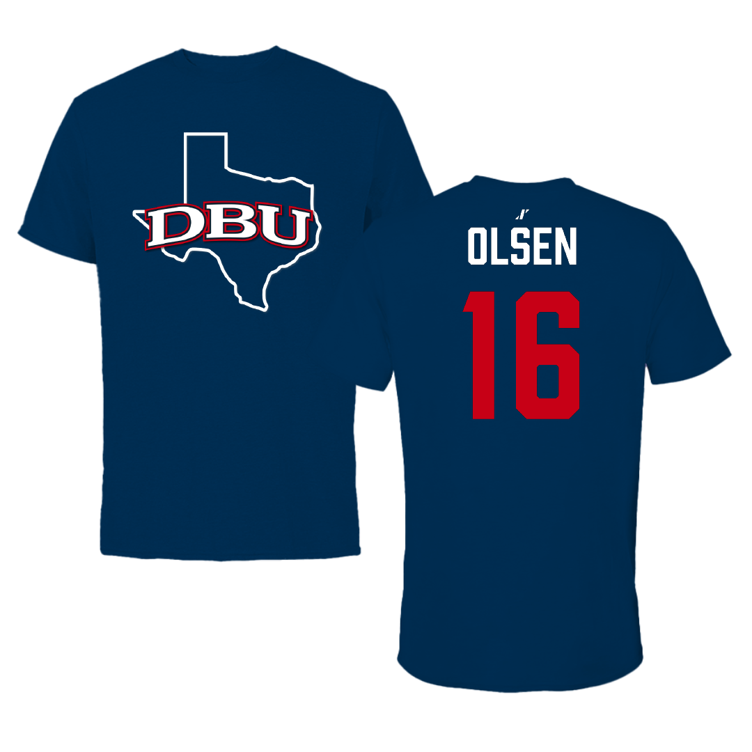 Dallas Baptist University Soccer Navy State Tee - #16 Riley Olsen