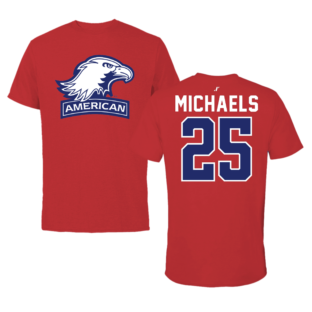 American University Basketball Red Tee - #25 Eric Michaels