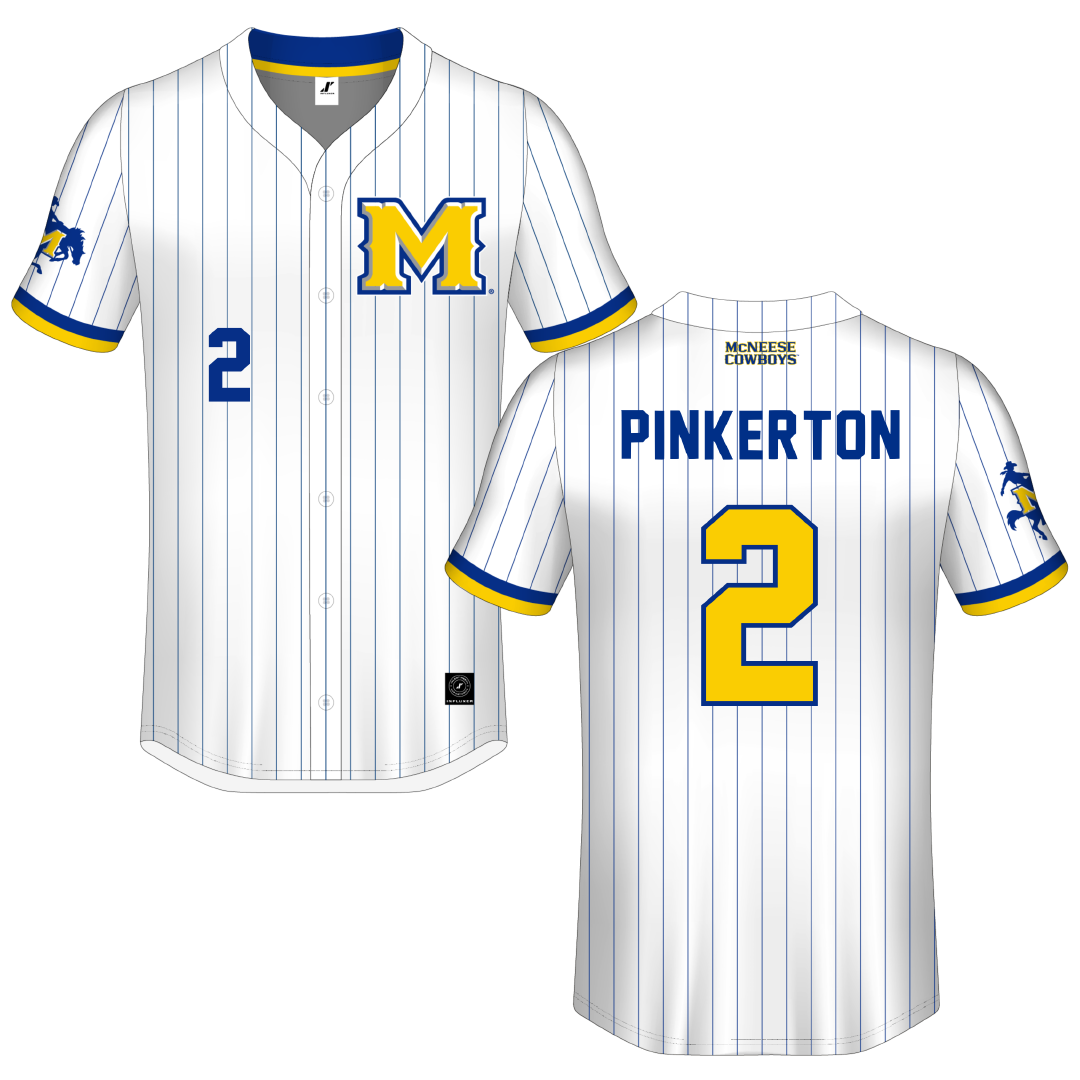 McNeese State University White Pinstripe Button-Down Jersey - #2 DJ Pinkerton