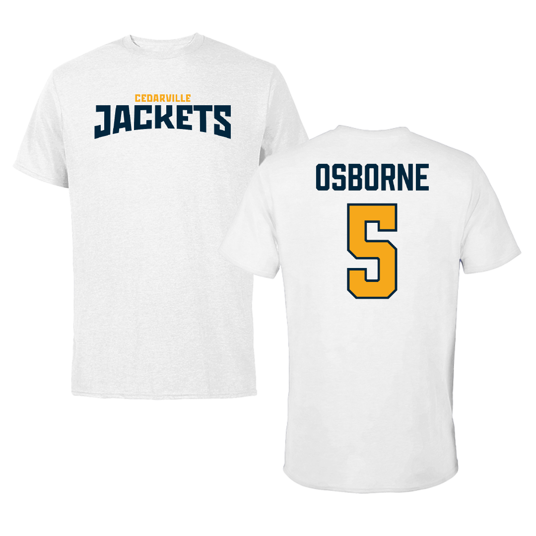 Cedarville University Basketball (M) White Classic Performance Tee - #5 Gavin Osborne
