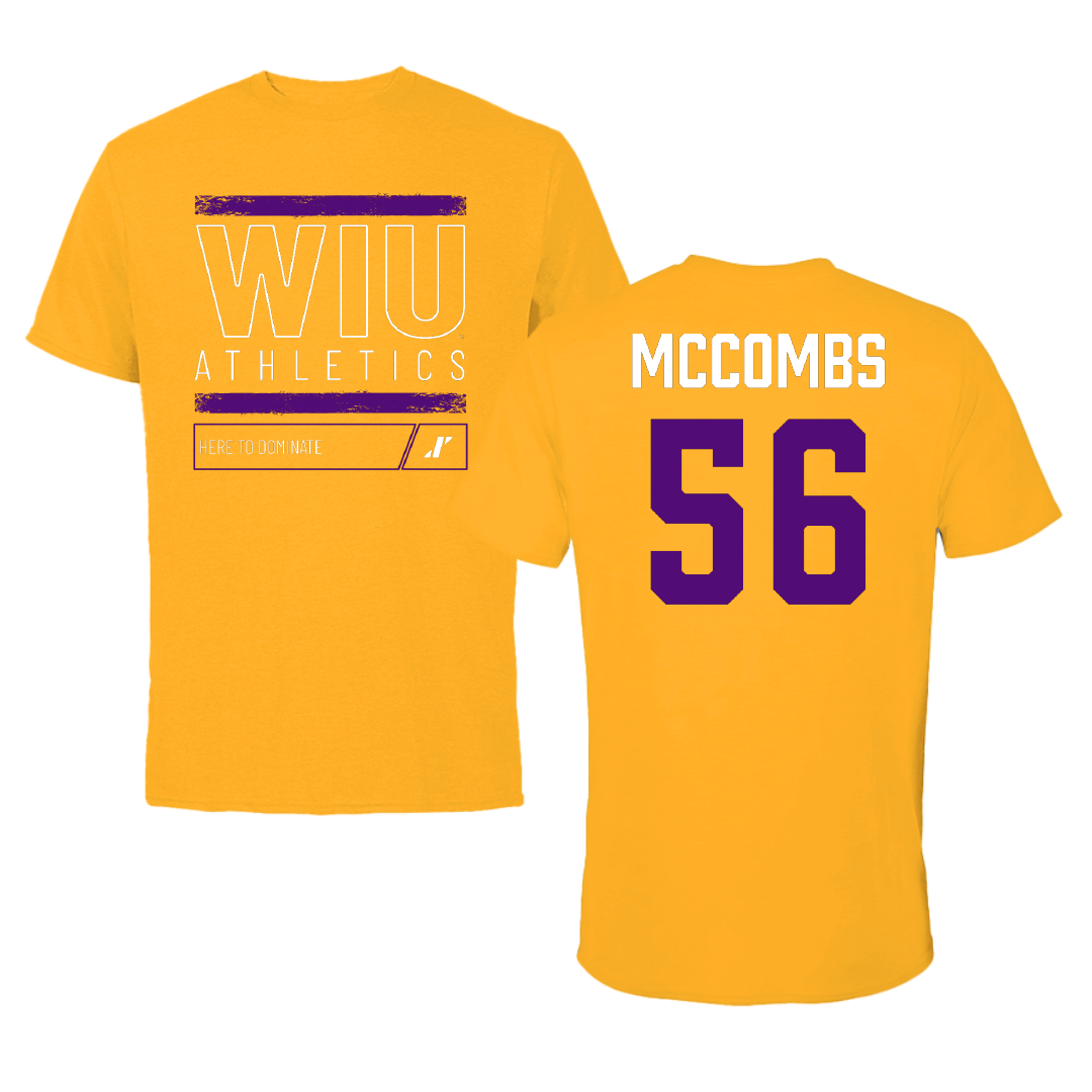Western Illinois University Football Gold Dominate Tee - #56 Ryan McCombs