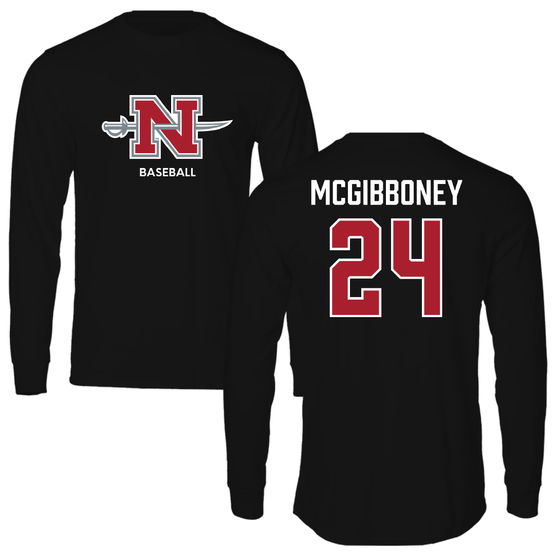 Nicholls State University Baseball Black Mascot Long Sleeve - #24 Luke McGibboney