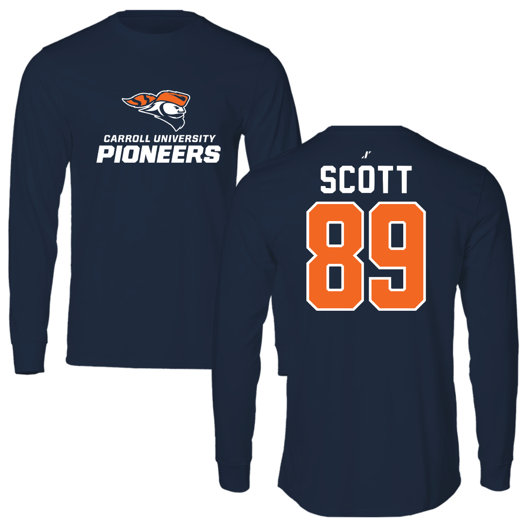 Carroll University Football Navy Performance Long Sleeve - #89 Lawrence Scott