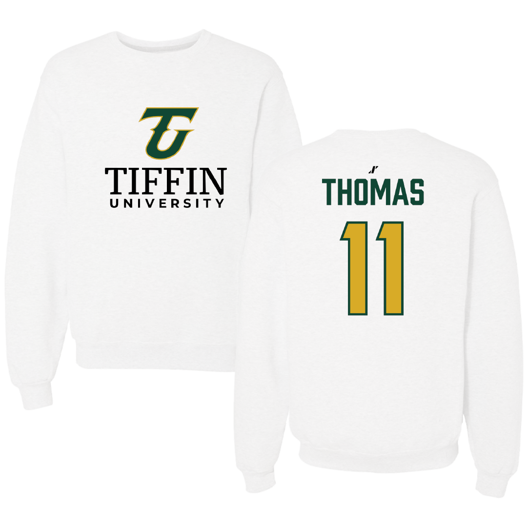 Tiffin University Basketball (M) White Crewneck - #11 Naazir Thomas