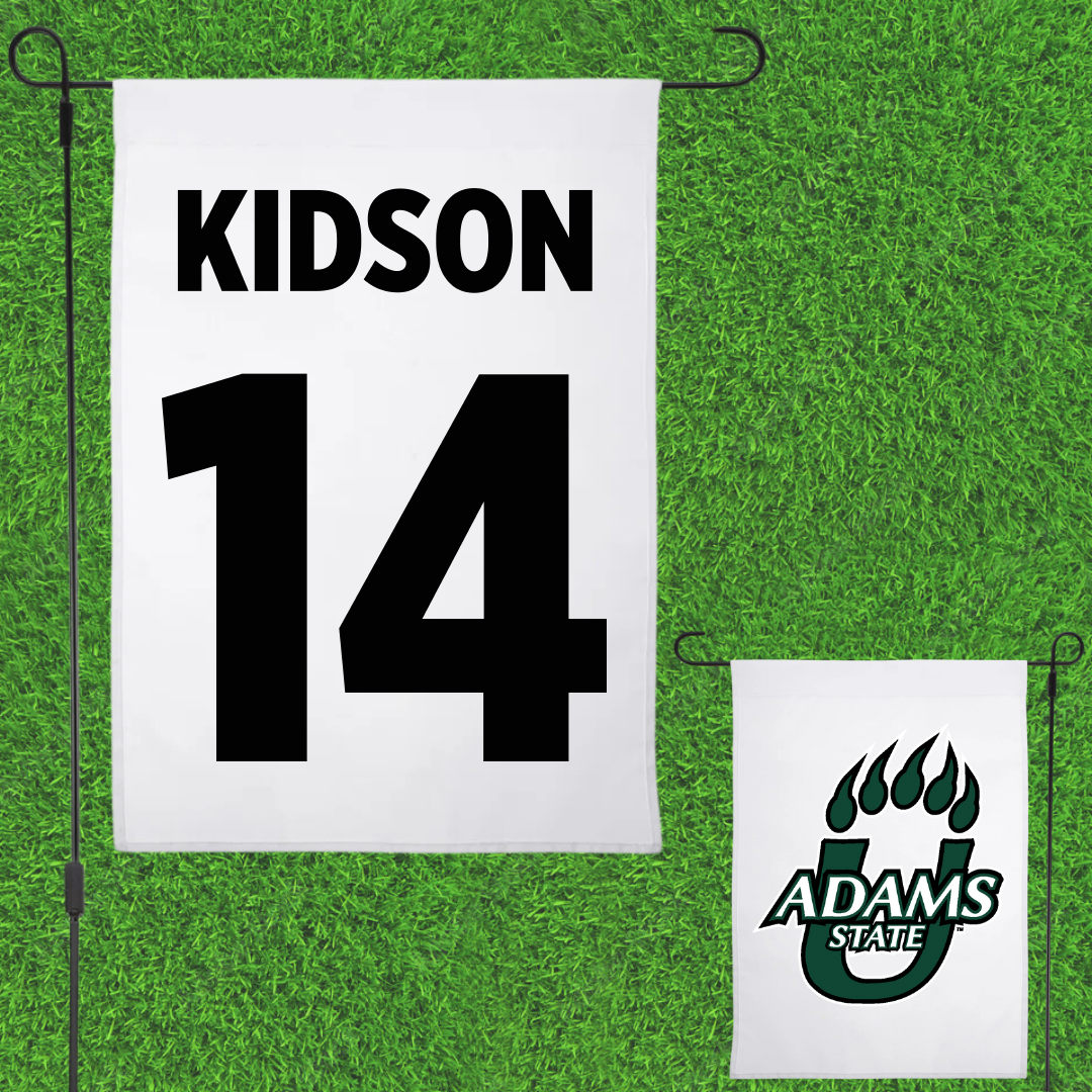 Adams State University Soccer White Garden Flag - #14 Eric Kidson
