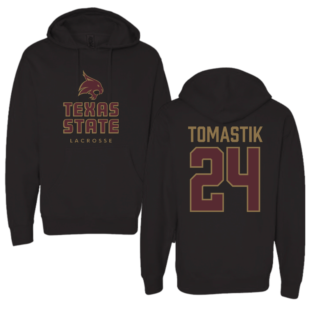 Texas State University Lacrosse Black Hoodie - #24 Evan Tomastik