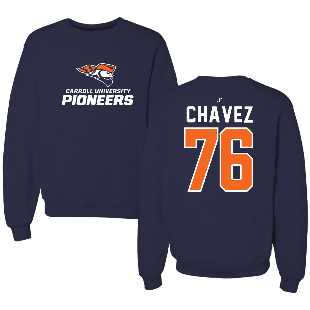 Carroll University Football Navy Crewneck - #76 Alberto Chavez