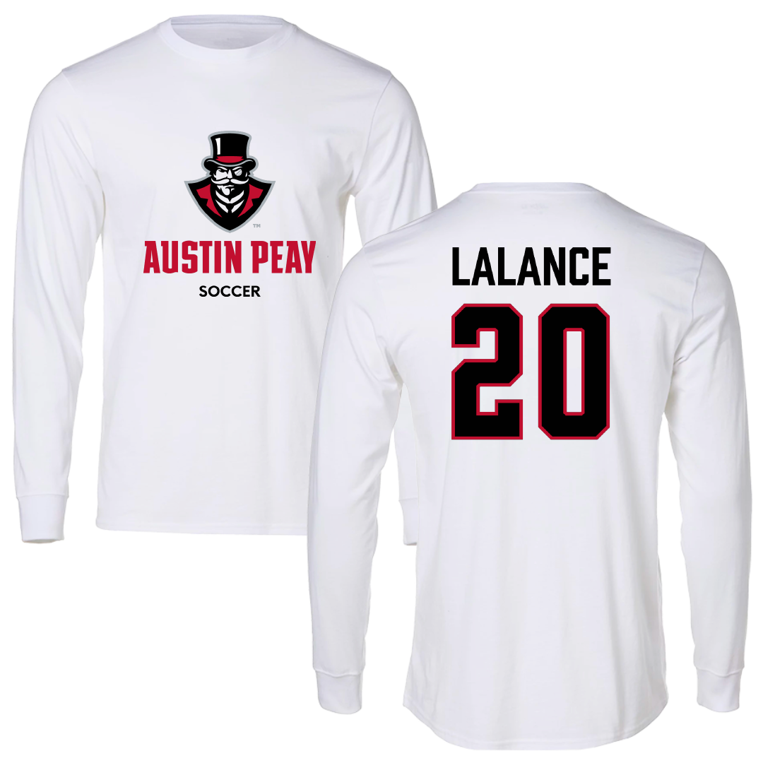 Austin Peay State University Soccer (W) White Performance Long Sleeve - #20 Alison LaLance