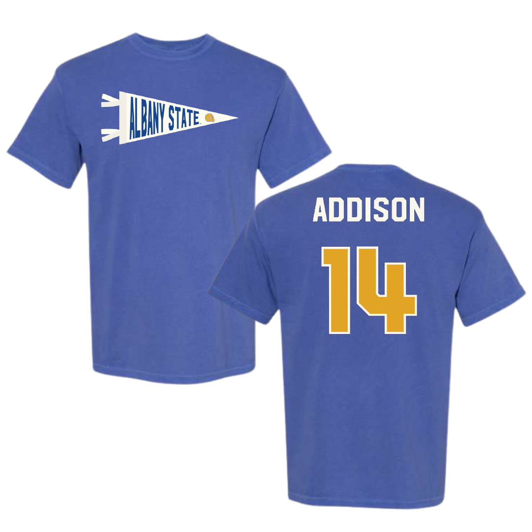 Albany State University Baseball Blue Pennant Comfort Colors Tee - #14 Luke Addison