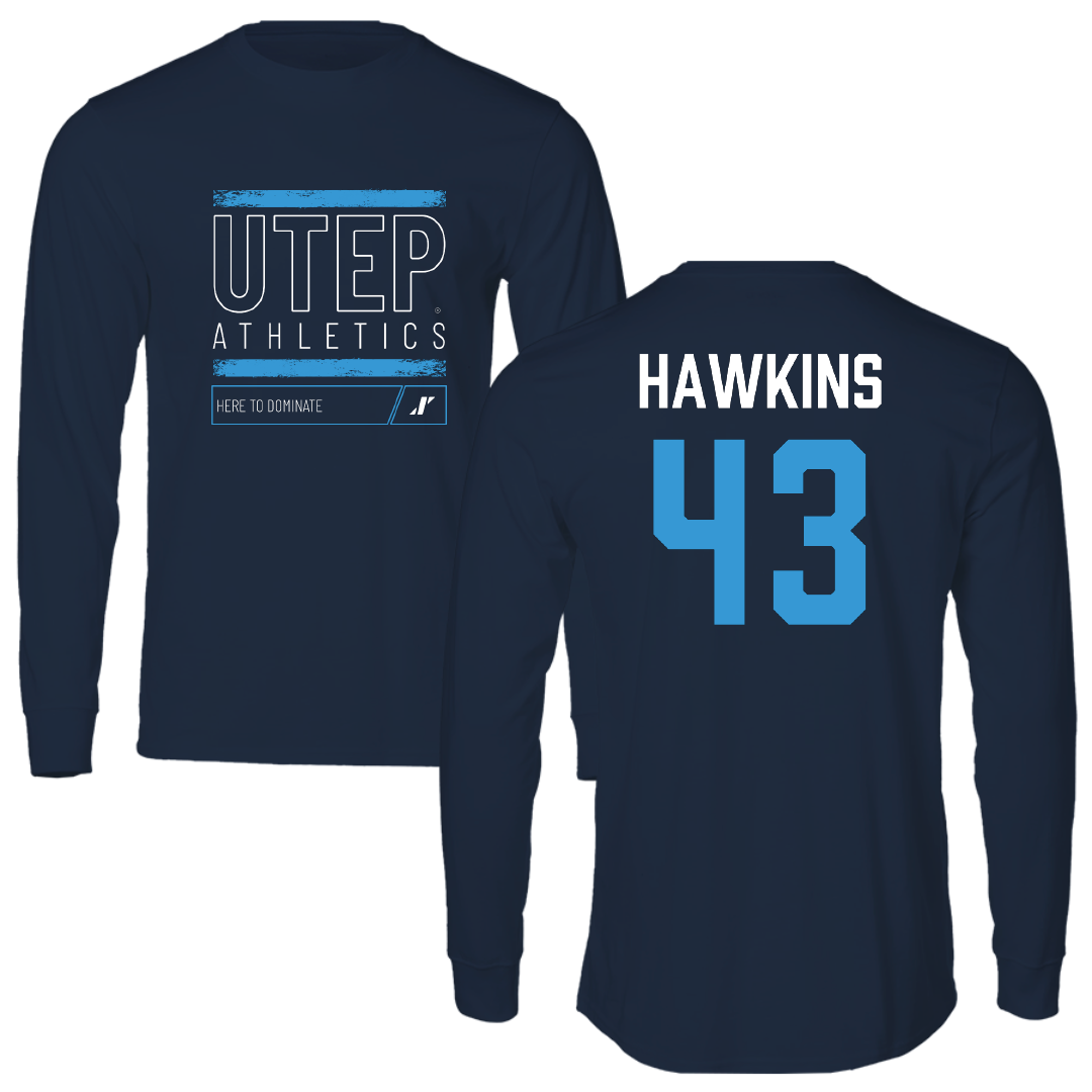 University of Texas at El Paso Football Navy Dominate Performance Long Sleeve - #43 Garrett Hawkins