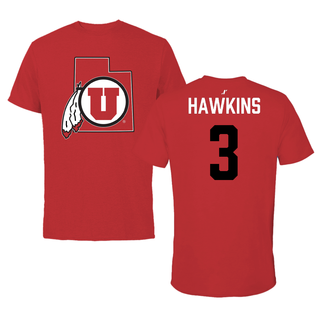 University of Utah Baseball Red State Tee - #3 Zakye Hawkins