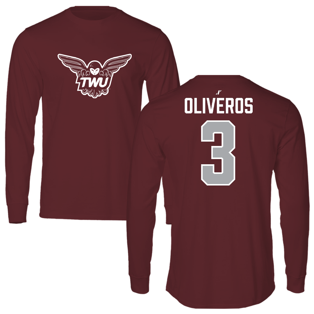 Texas Woman's University Soccer Maroon Performance Long Sleeve - #3 Ailyn Oliveros