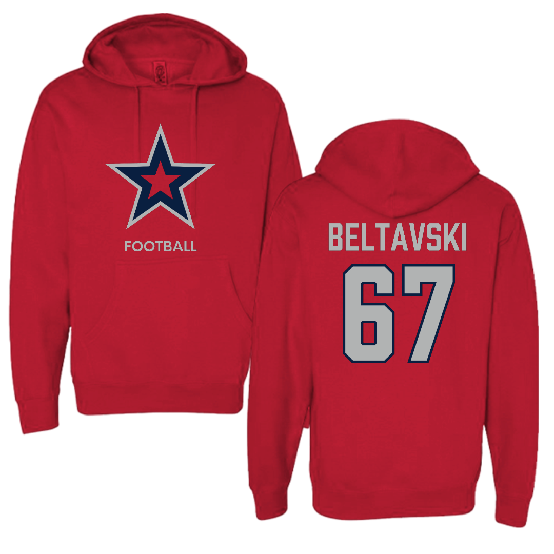 Robert Morris University Football Red Mascot Hoodie - #67 Luke Beltavski