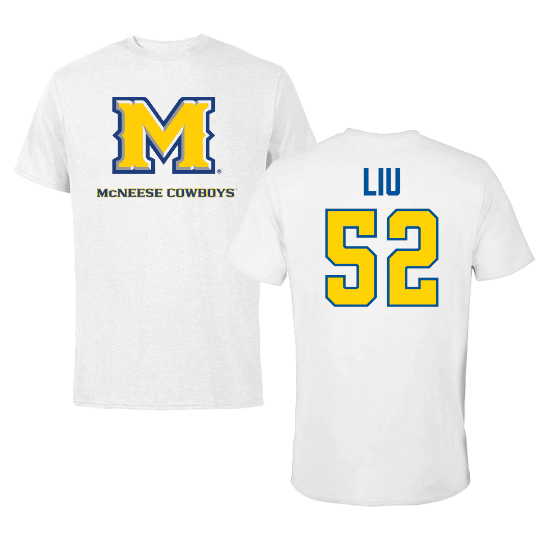 McNeese State University Football White Performance Tee - #52 Sam Liu