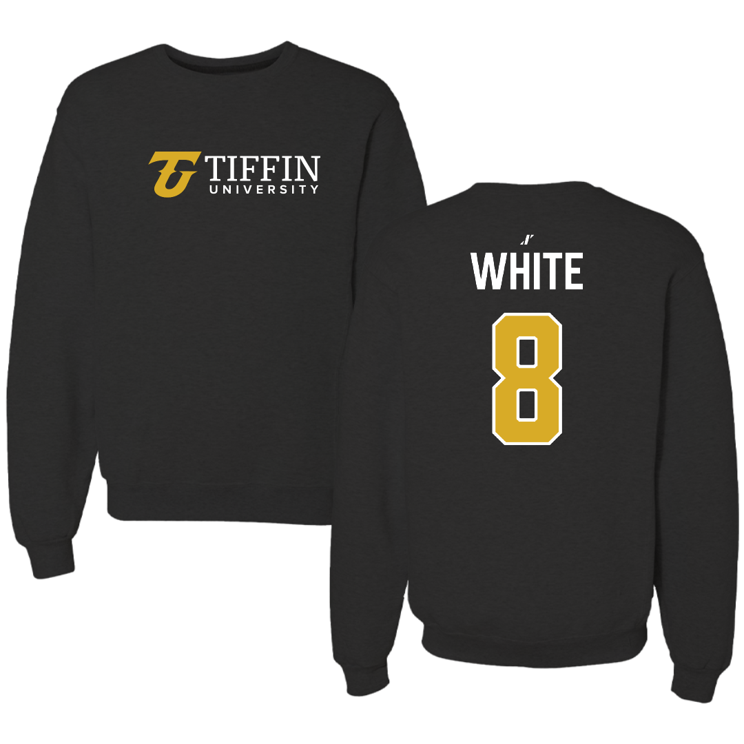 Tiffin University Football Black Crewneck - #8 Emari White