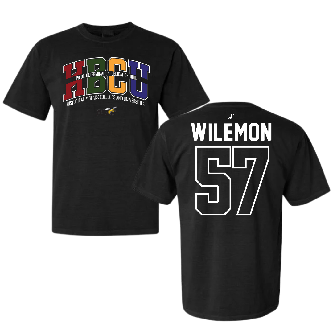 Alabama State University Football Black HBCU Comfort Colors Tee - #57 Garrett Wilemon