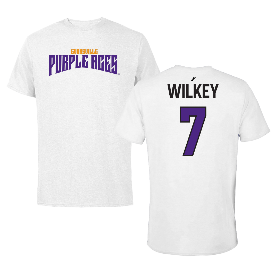 University of Evansville Baseball White Classic Tee - #7 Kaleb Wilkey