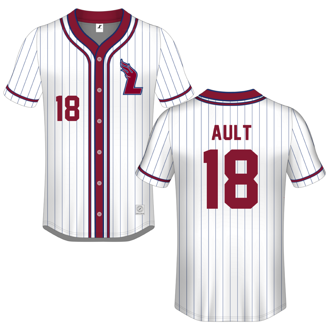 Lee University White Pinstripe Button-Down Jersey - #18 Kaelin Ault