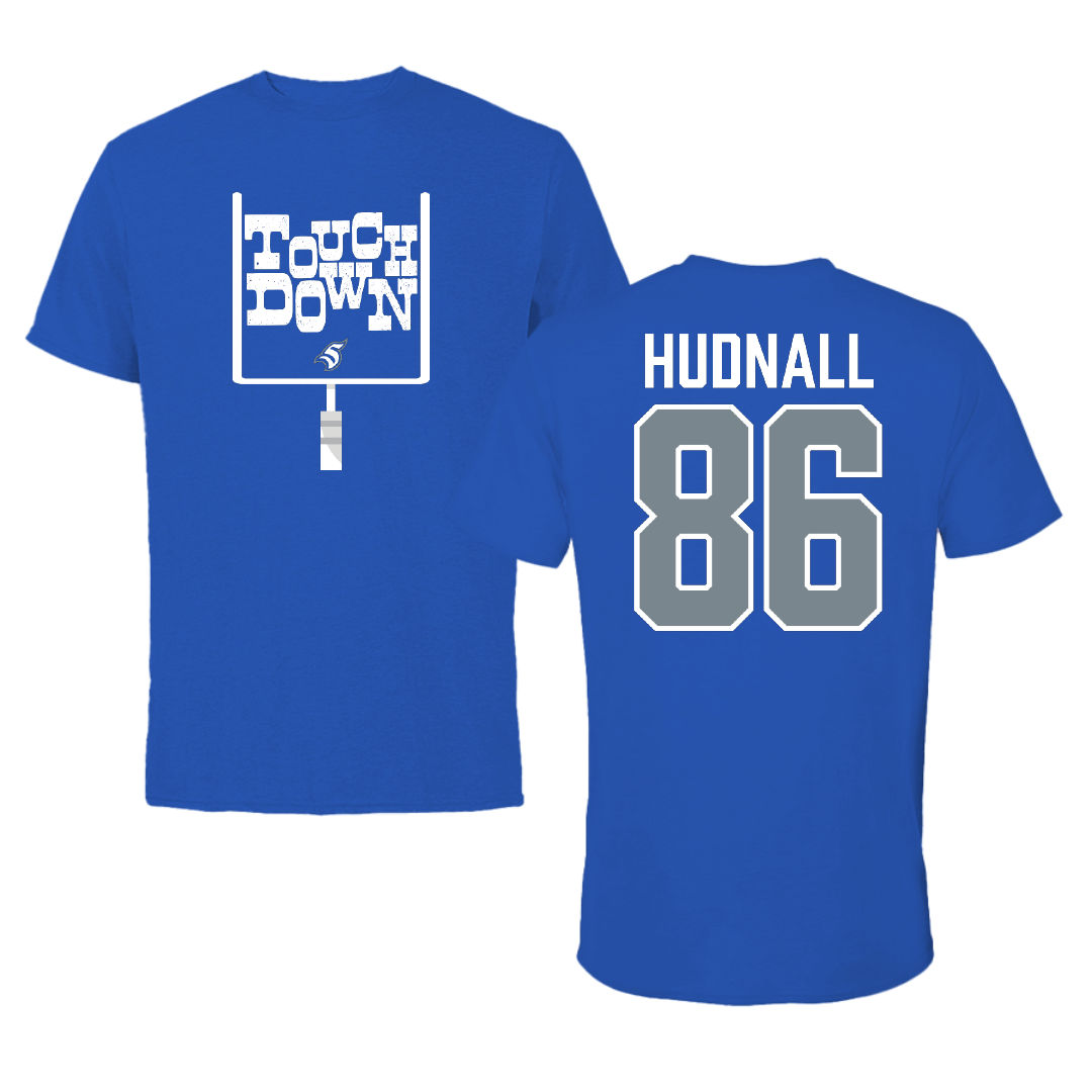 Thomas More University Football Blue Touchdown Tee - #86 Ethan Hudnall