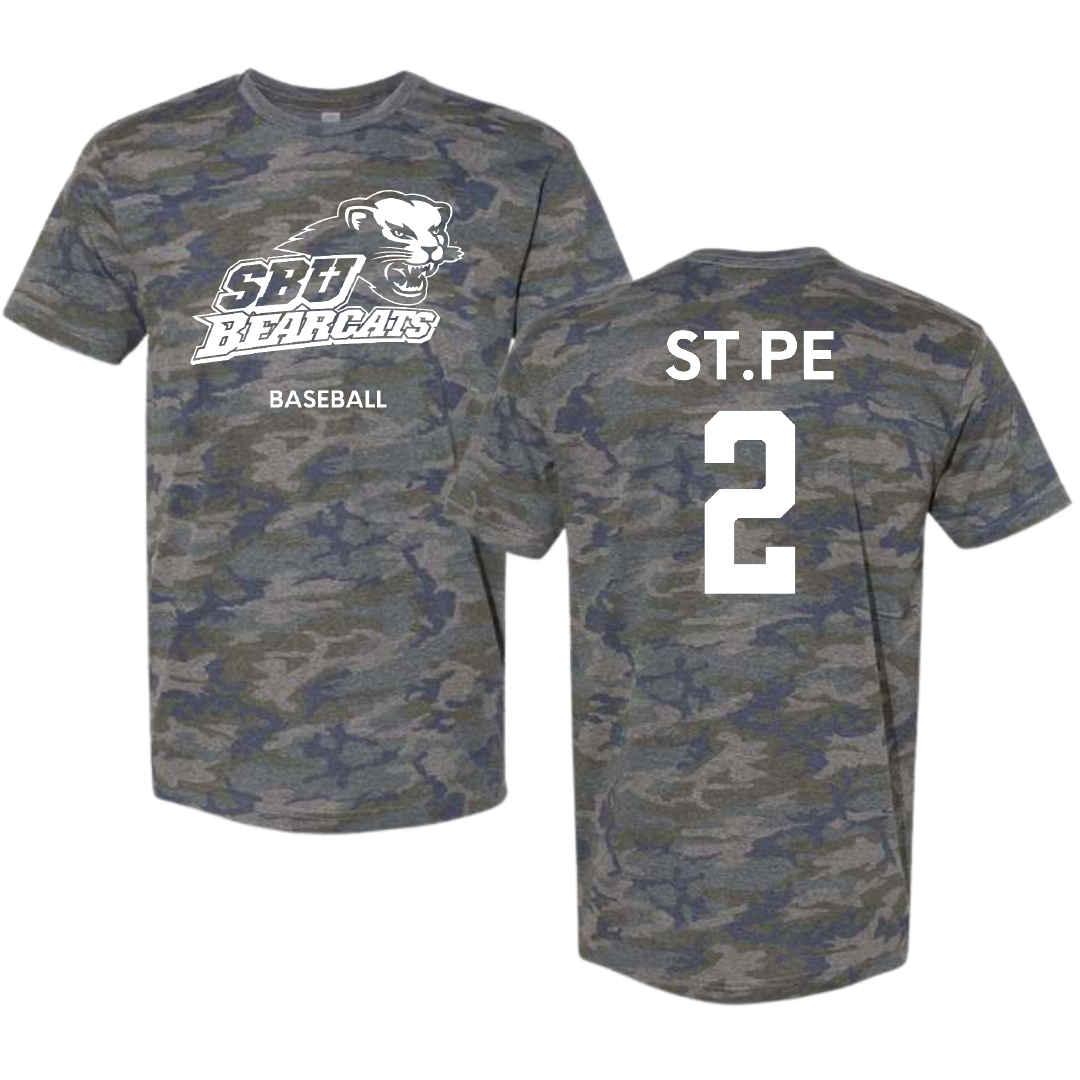 Southwest Baptist University Baseball Vintage Camo Tee - #2 Matthew St.Pe