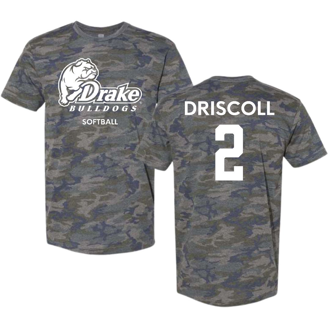 Drake University Softball Vintage Camo Tee - #2 Peyton Driscoll