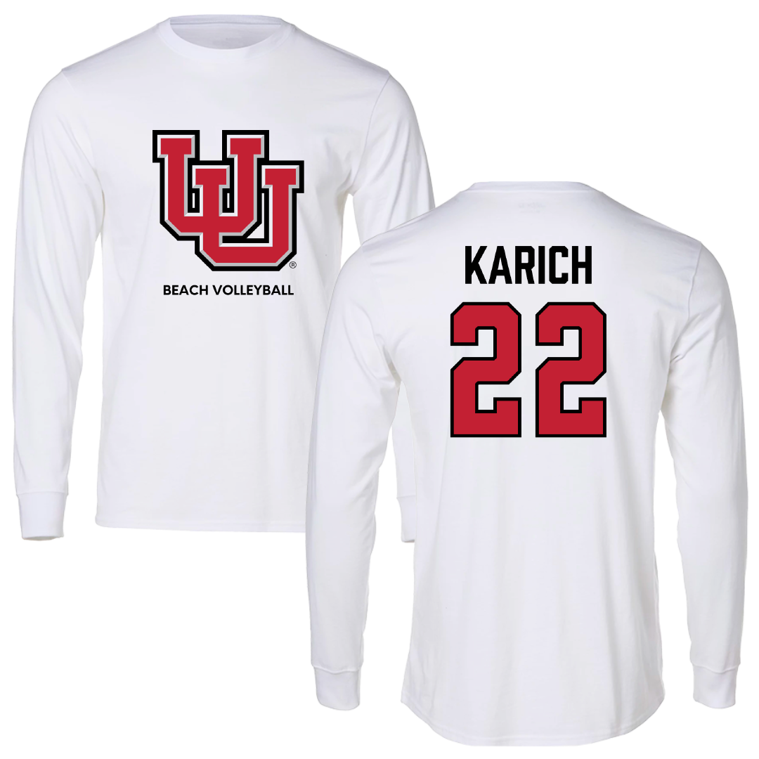 University of Utah Beach Volleyball White Block Performance Long Sleeve - #22 Abby Karich