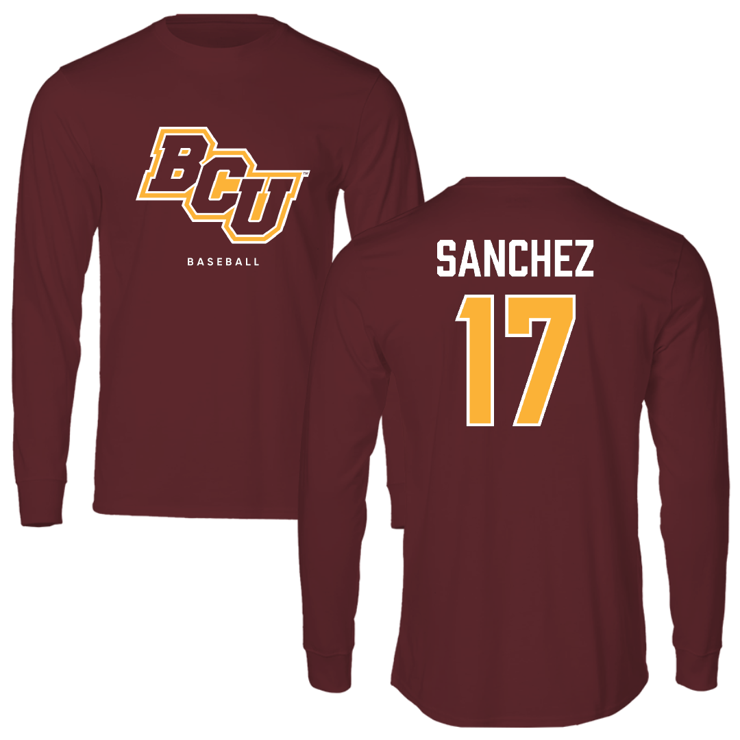 Bethune-Cookman University Baseball Maroon Long Sleeve - #17 Edwin Sanchez