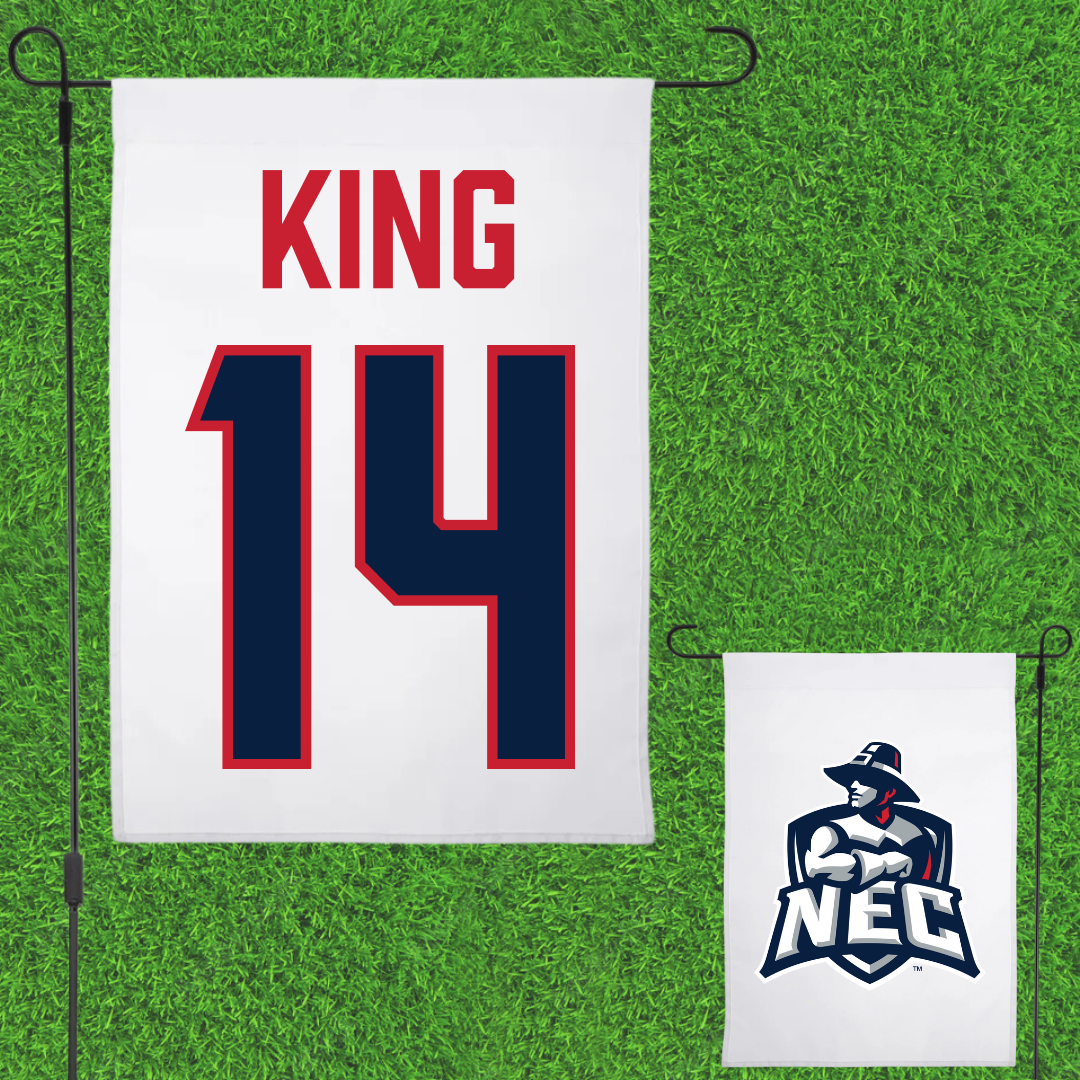 New England College Soccer White Garden Flag - #14 Aubrey King
