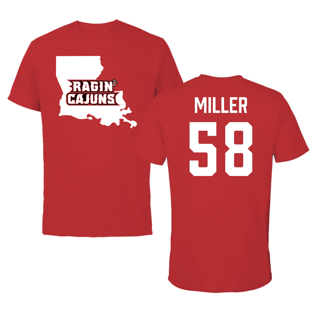 University of Louisiana at Lafayette Football Red State Tee - #58 Grant Miller