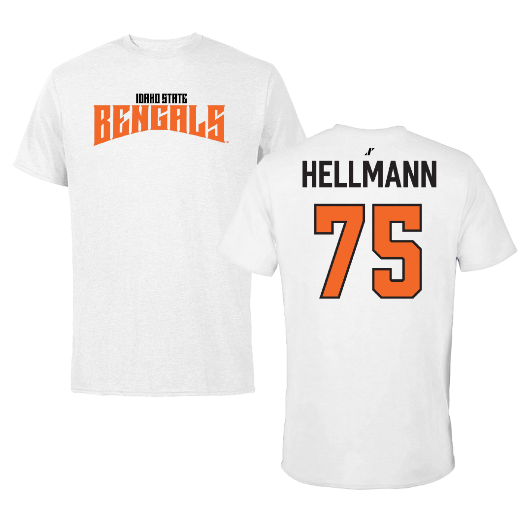 Idaho State University Football White Classic Tee - #75 Jakob Hellmann