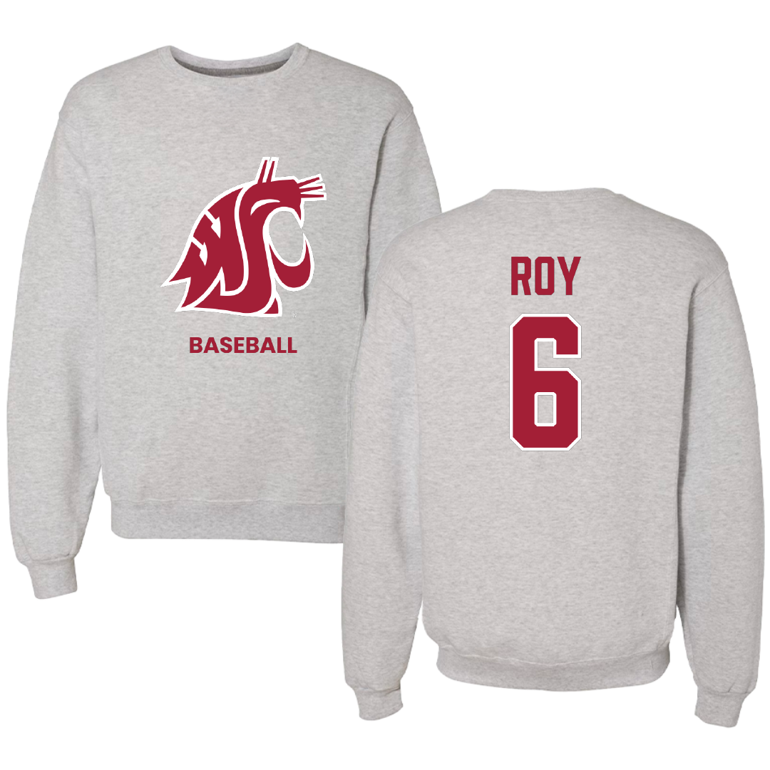 Washington State University Baseball Light Gray Crewneck - #6 Gavin Roy