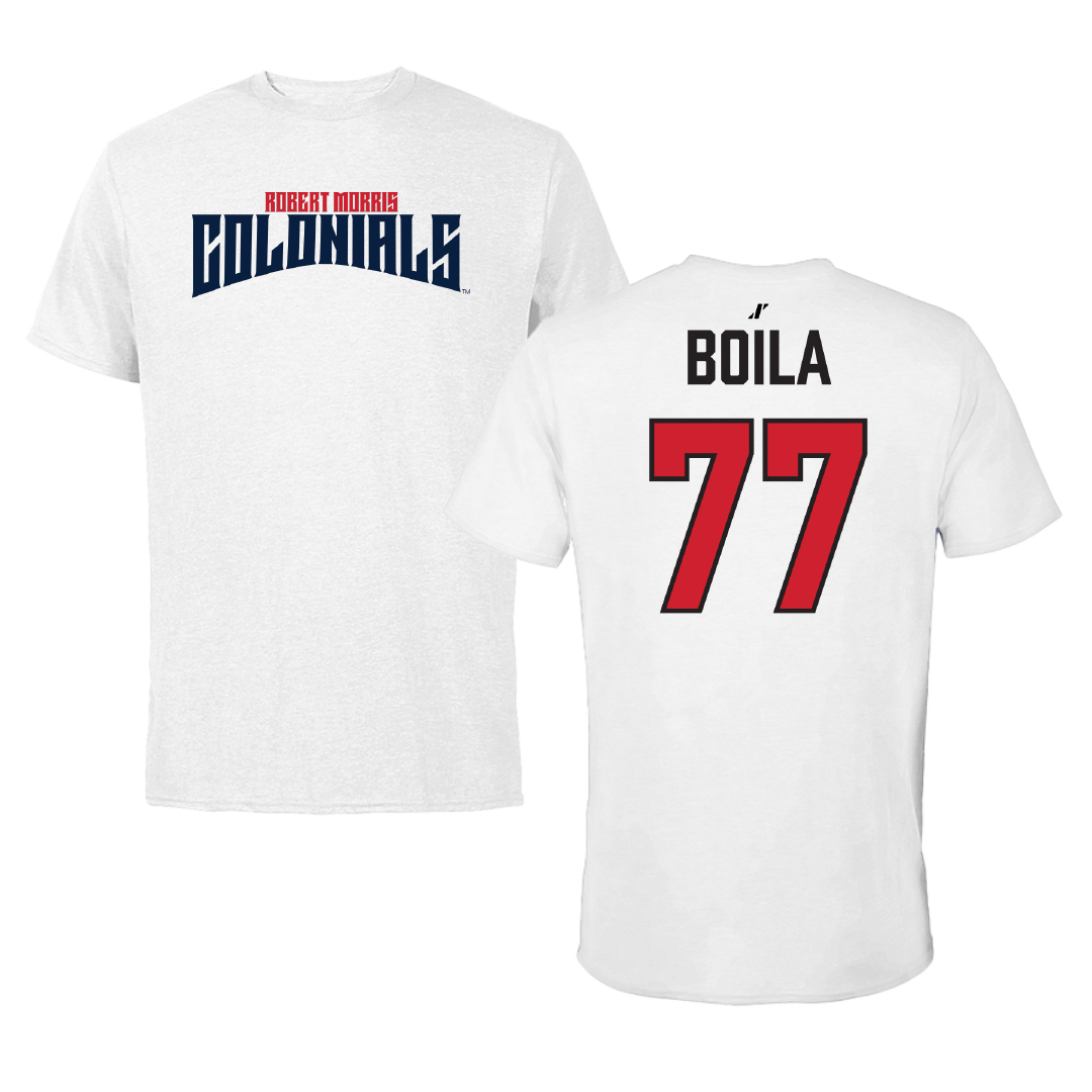 Robert Morris University Football White Classic Tee - #77 Vincent Boila