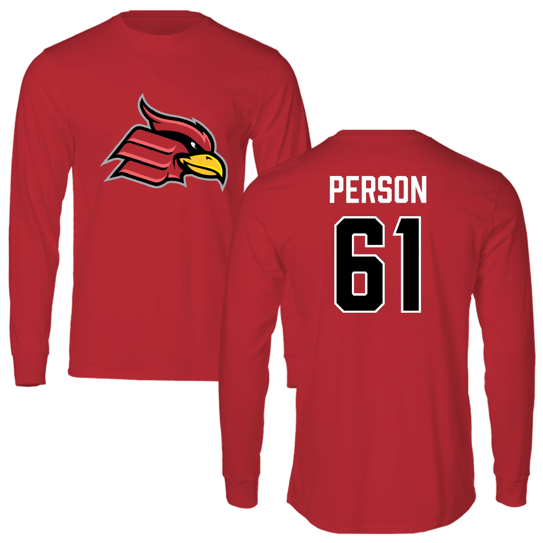 Wheeling University Football Red Performance Long Sleeve - #61 Noah Person