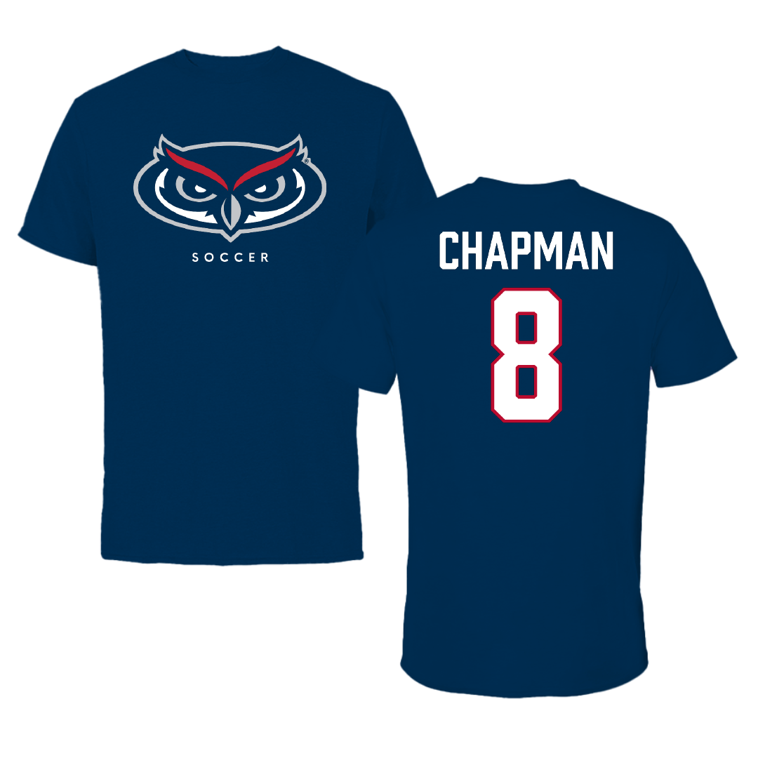Florida Atlantic University Soccer Navy Mascot Tee - #8 Caleb Chapman