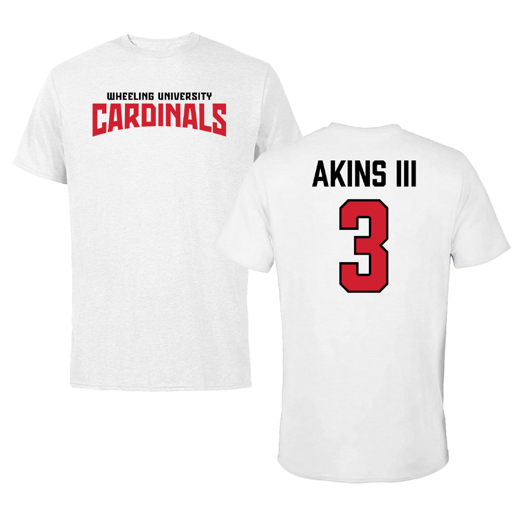Wheeling University Baseball White Classic Tee - #3 Lamont Akins III