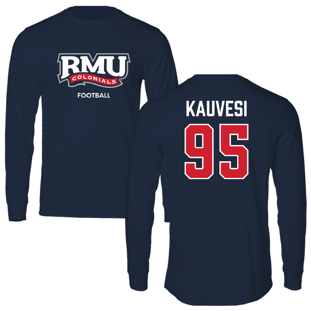 Robert Morris University Football Navy RMU Performance Long Sleeve - #95 Josh Kauvesi
