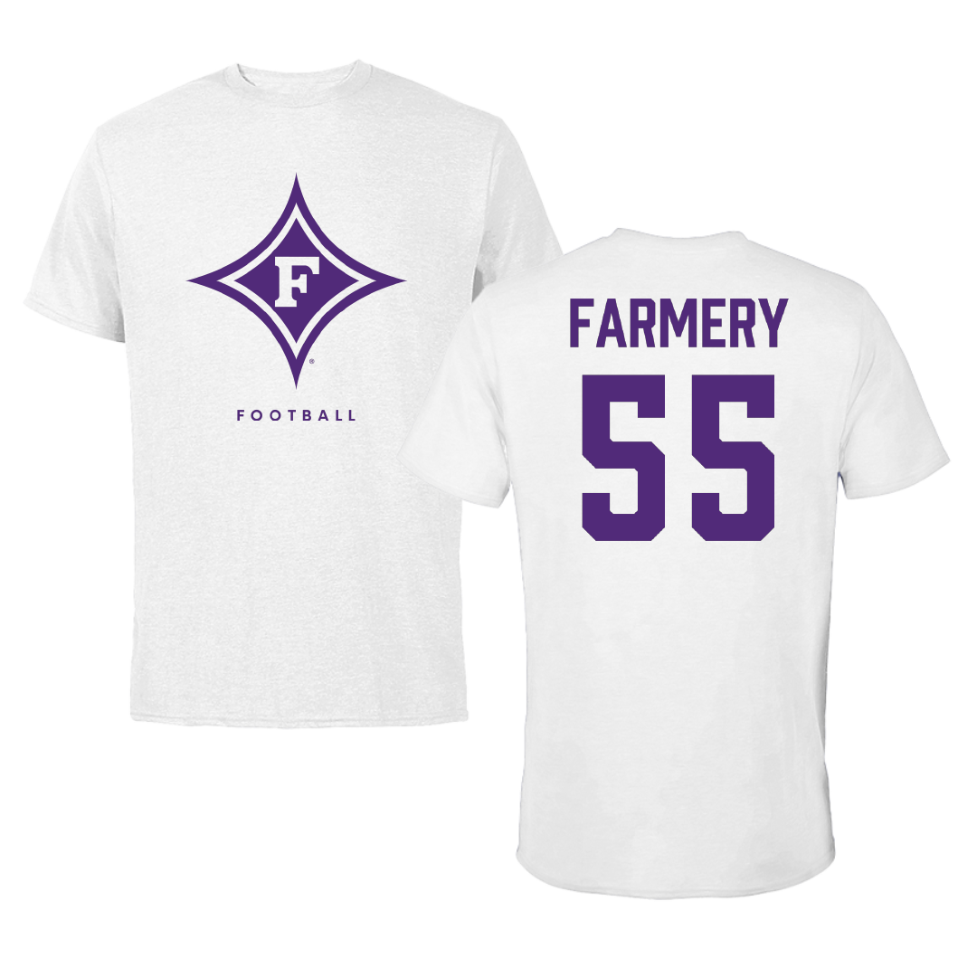 Furman University Football White Tee - #55 Griffin Farmery