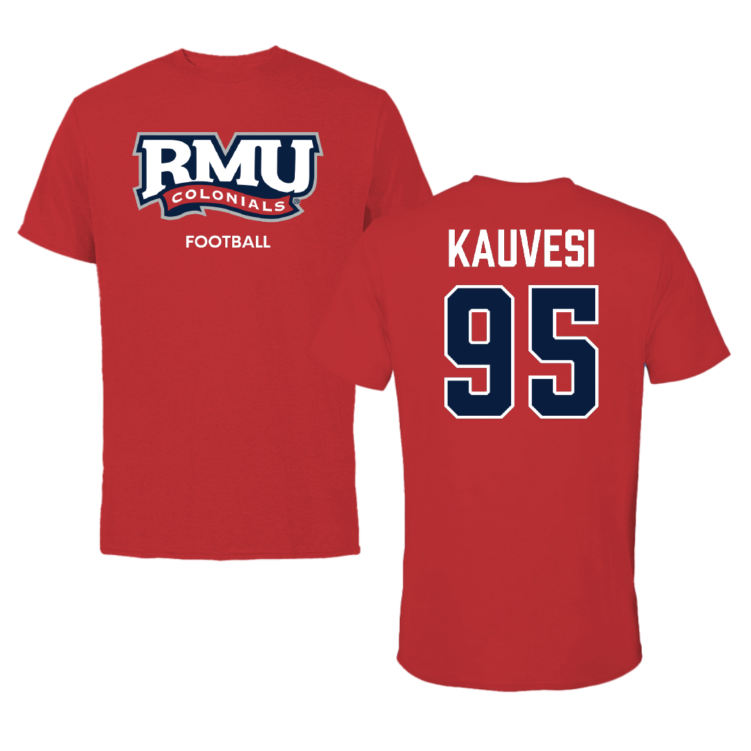 Robert Morris University Football Red Colonials Tee - #95 Josh Kauvesi