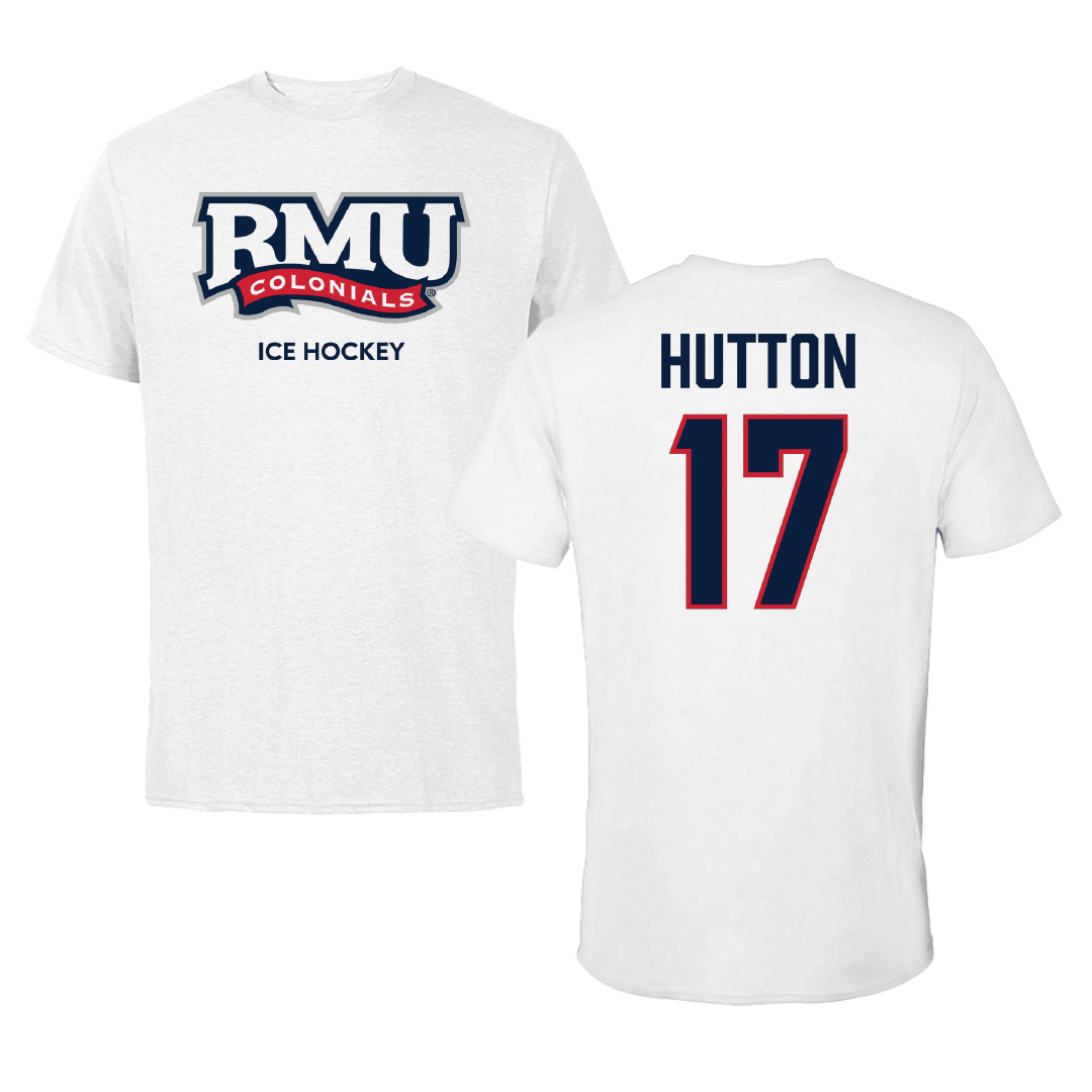 Robert Morris University Ice Hockey (M) White Tee - #17 Matt Hutton