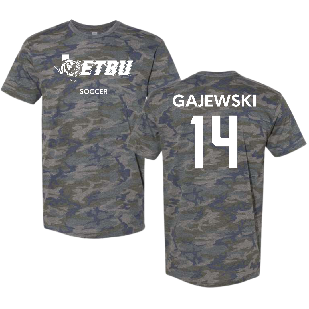 East Texas Baptist University Soccer (M) Vintage Camo Tee - #14 Brenden Gajewski