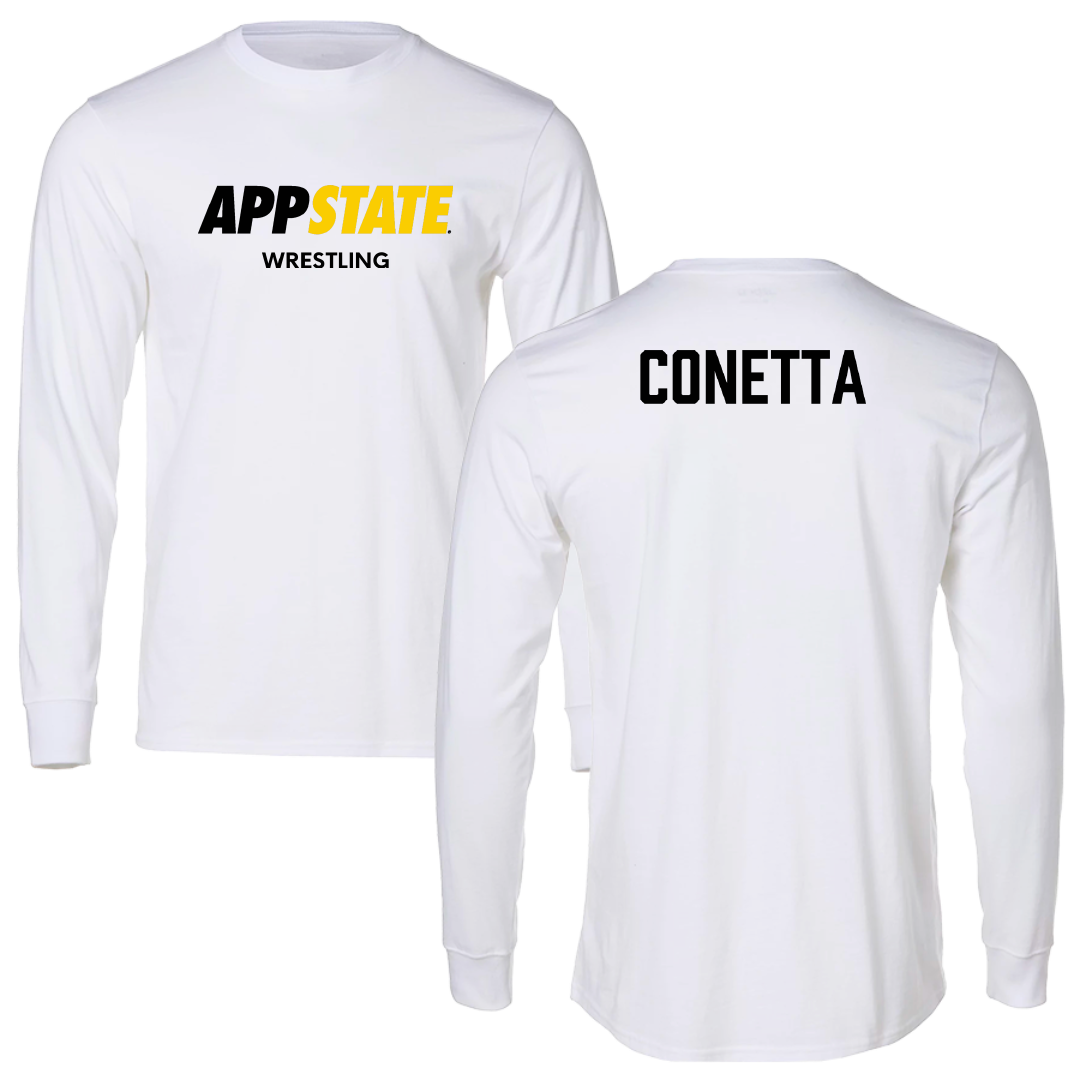 Appalachian State University Wrestling (M) White Block Performance Long Sleeve - Anthony Conetta
