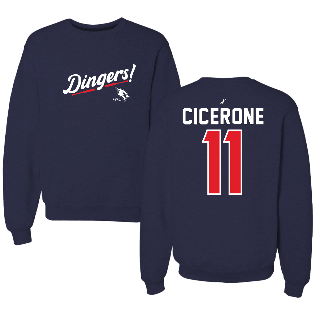 Saginaw Valley State University Baseball Navy Dingers Crewneck - #11 Austin Cicerone