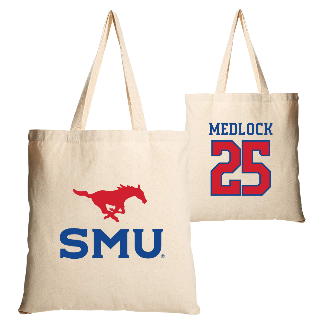 Southern Methodist University Football Tan Canvas Tote Bag - #25 Justin Medlock