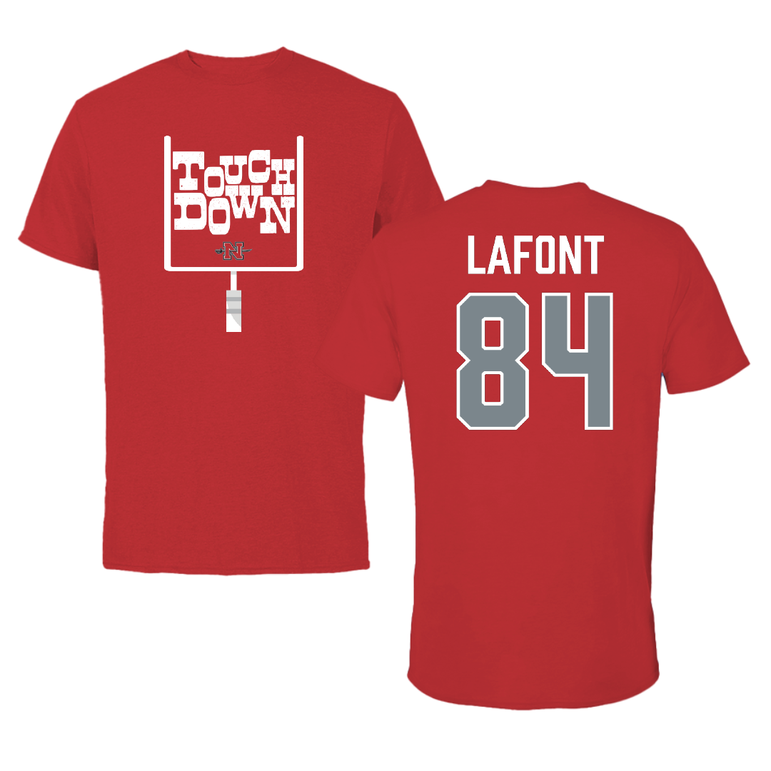 Nicholls State University Football Red Touchdown Tee - #84 Paxton Lafont
