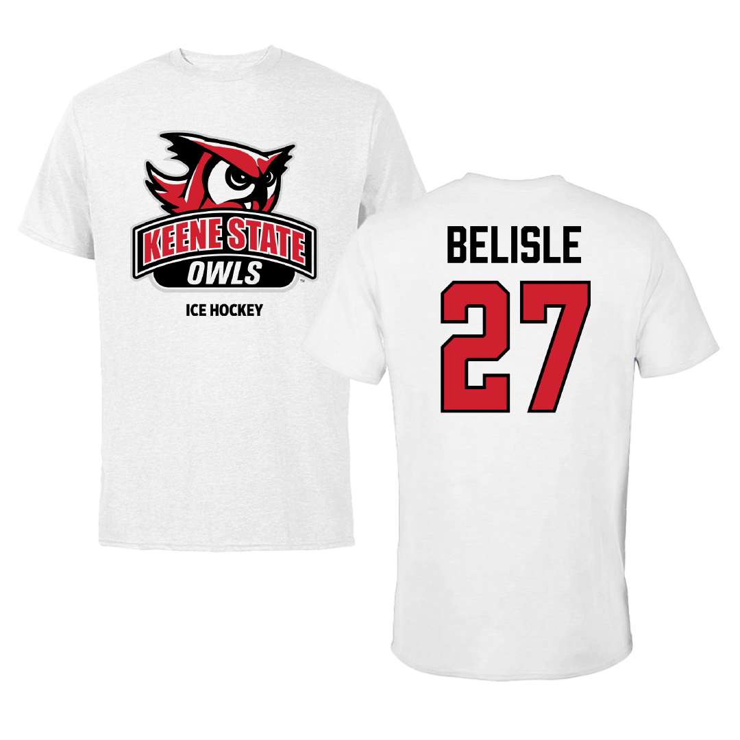 Keene State College Ice Hockey (M) White Performance Tee - #27 John Belisle