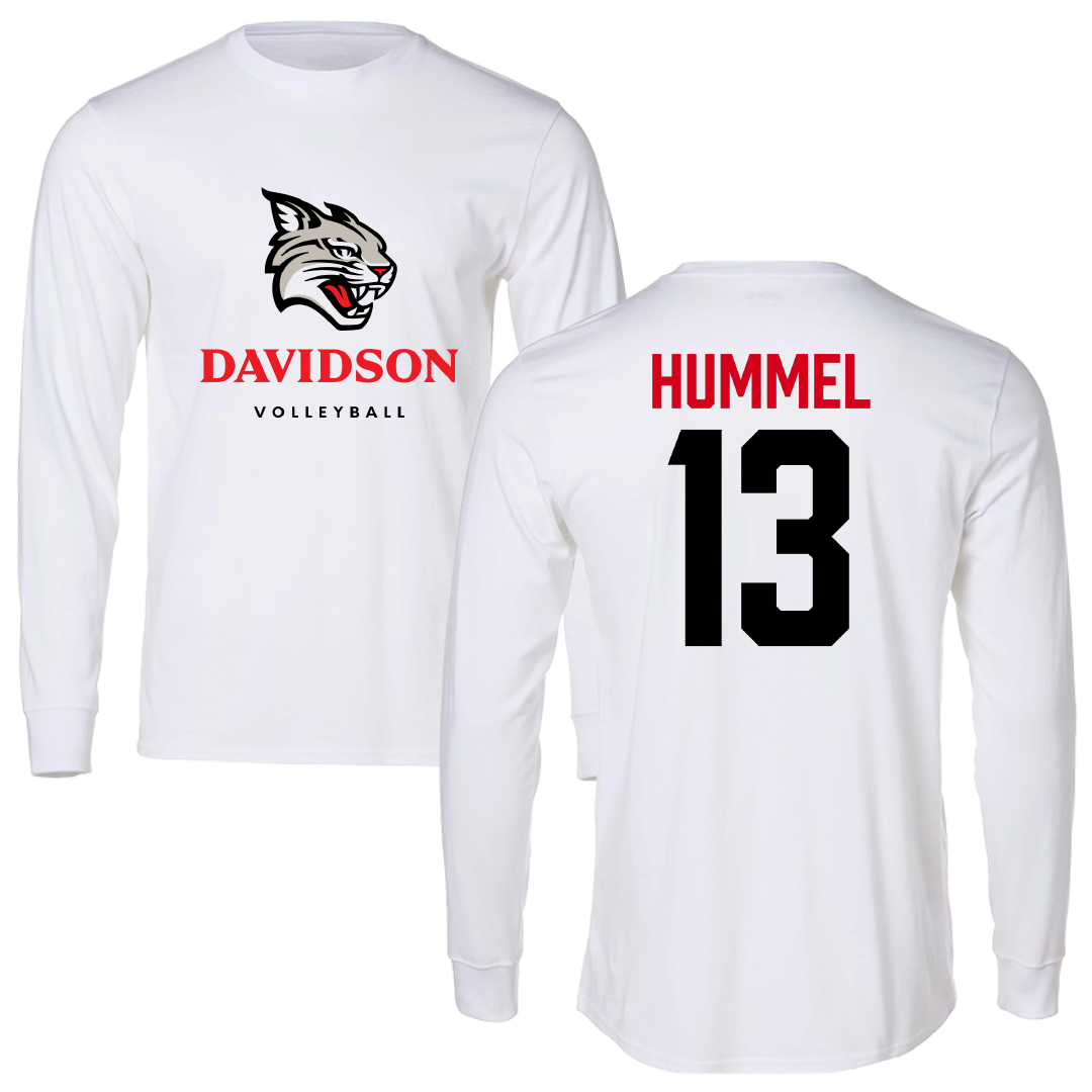 Davidson College Volleyball White Performance Long Sleeve - #13 Jordan Hummel
