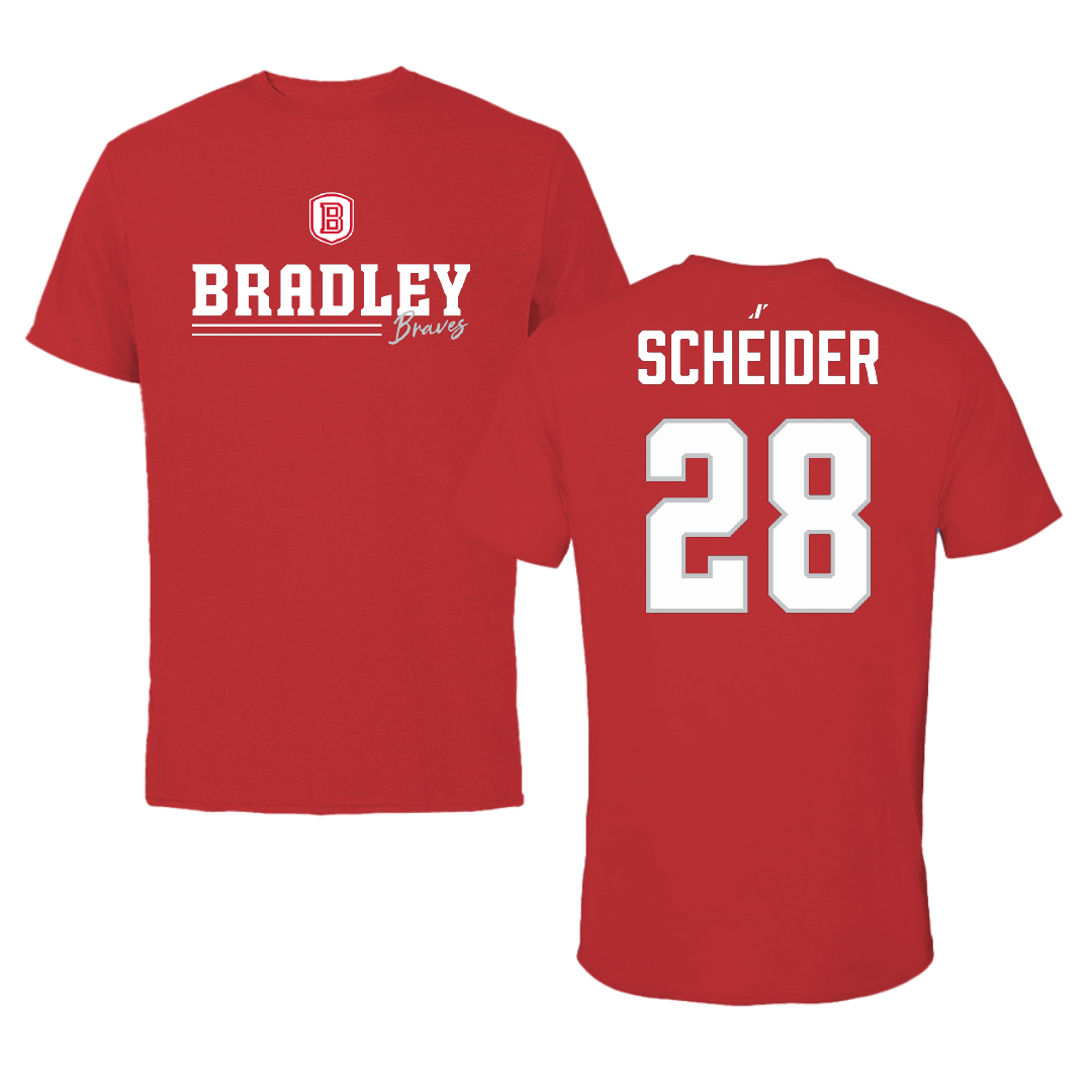 Bradley University Baseball Red General Performance Tee - #28 Calen Scheider