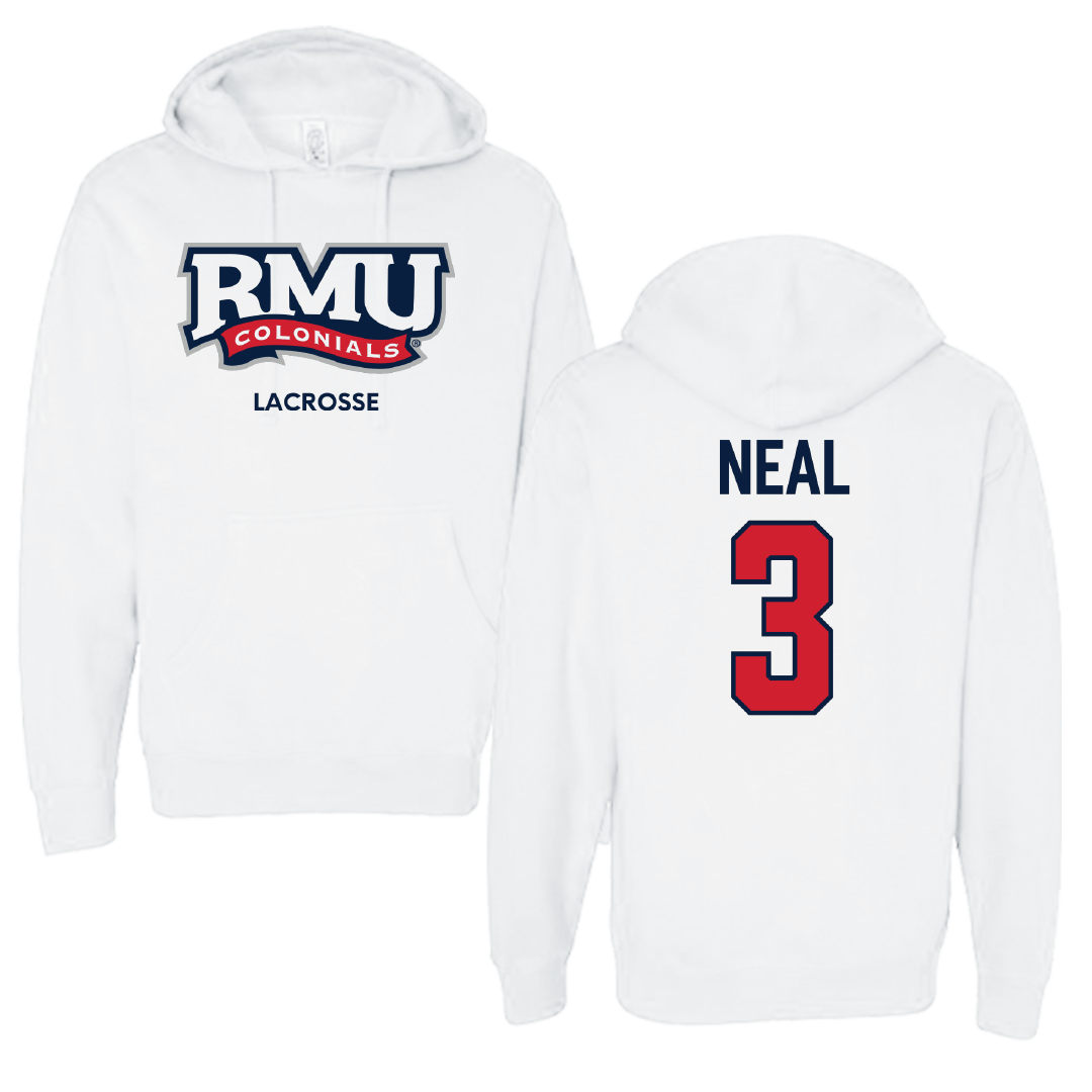 Robert Morris University Lacrosse (M) White Colonials Hoodie - #3 Torin Neal